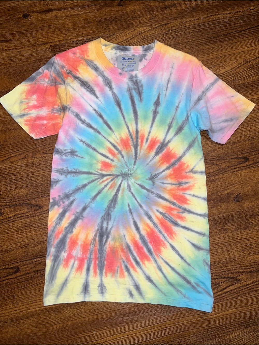 Rainbow Handmade Tie Dye Hippie Boho Retro Short Sleeve Cotton Shirt Size XS